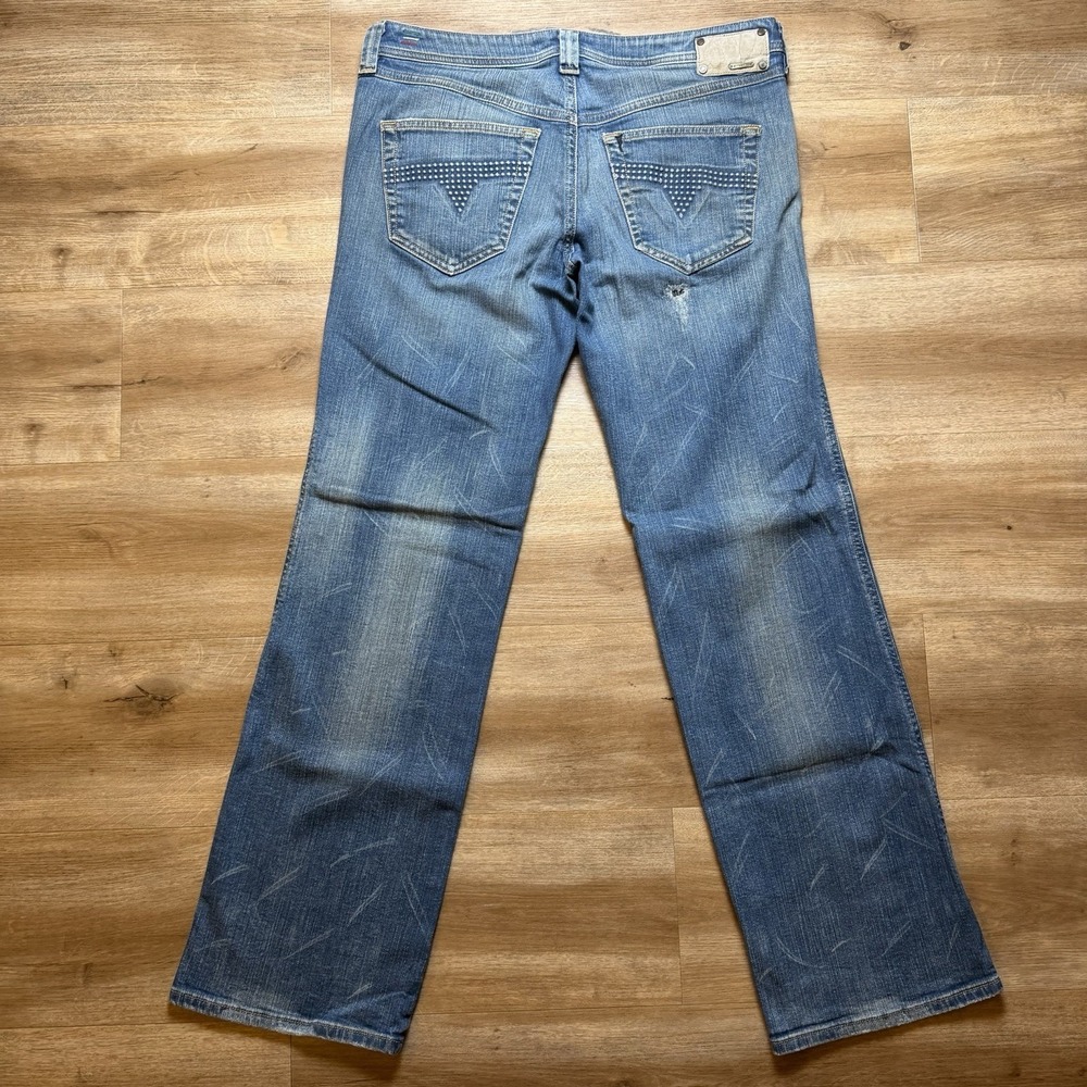 Diesel Vixta Jeans Women 32x32 Blue Flared Stretch Denim Dirty Wash Italy Y2K - Picture 3 of 16